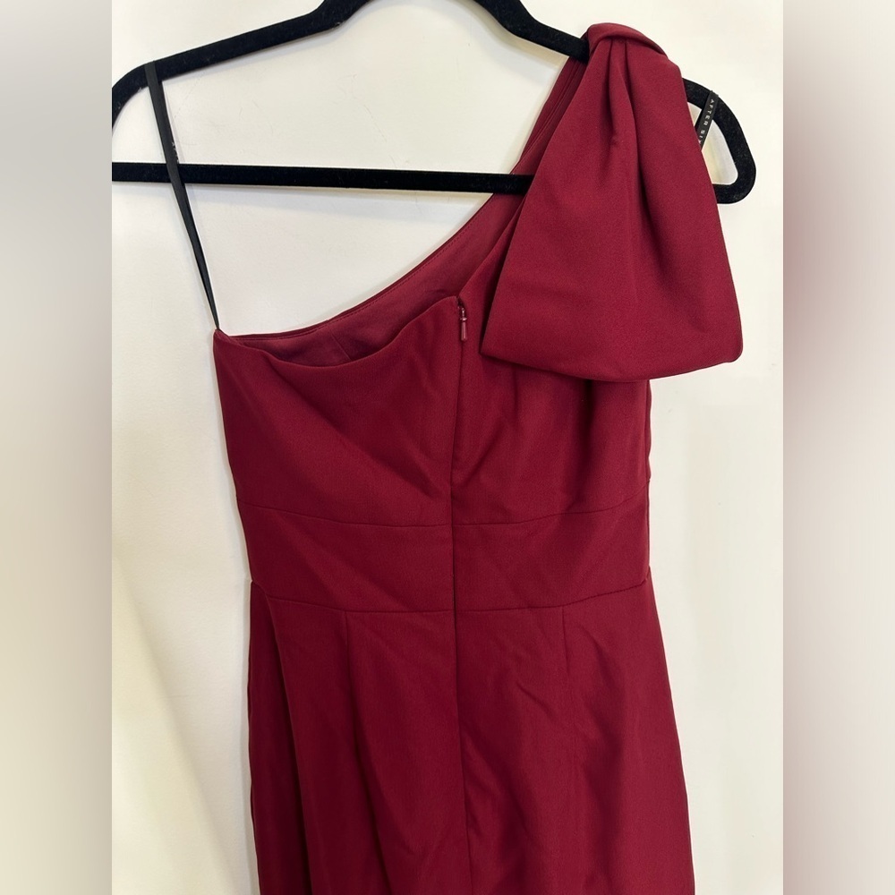 After Six Burgundy Bow One Shoulder Gown - Picture 8 of 8